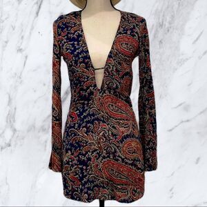 Reformation Paisley Mini Dress - Red and Blue